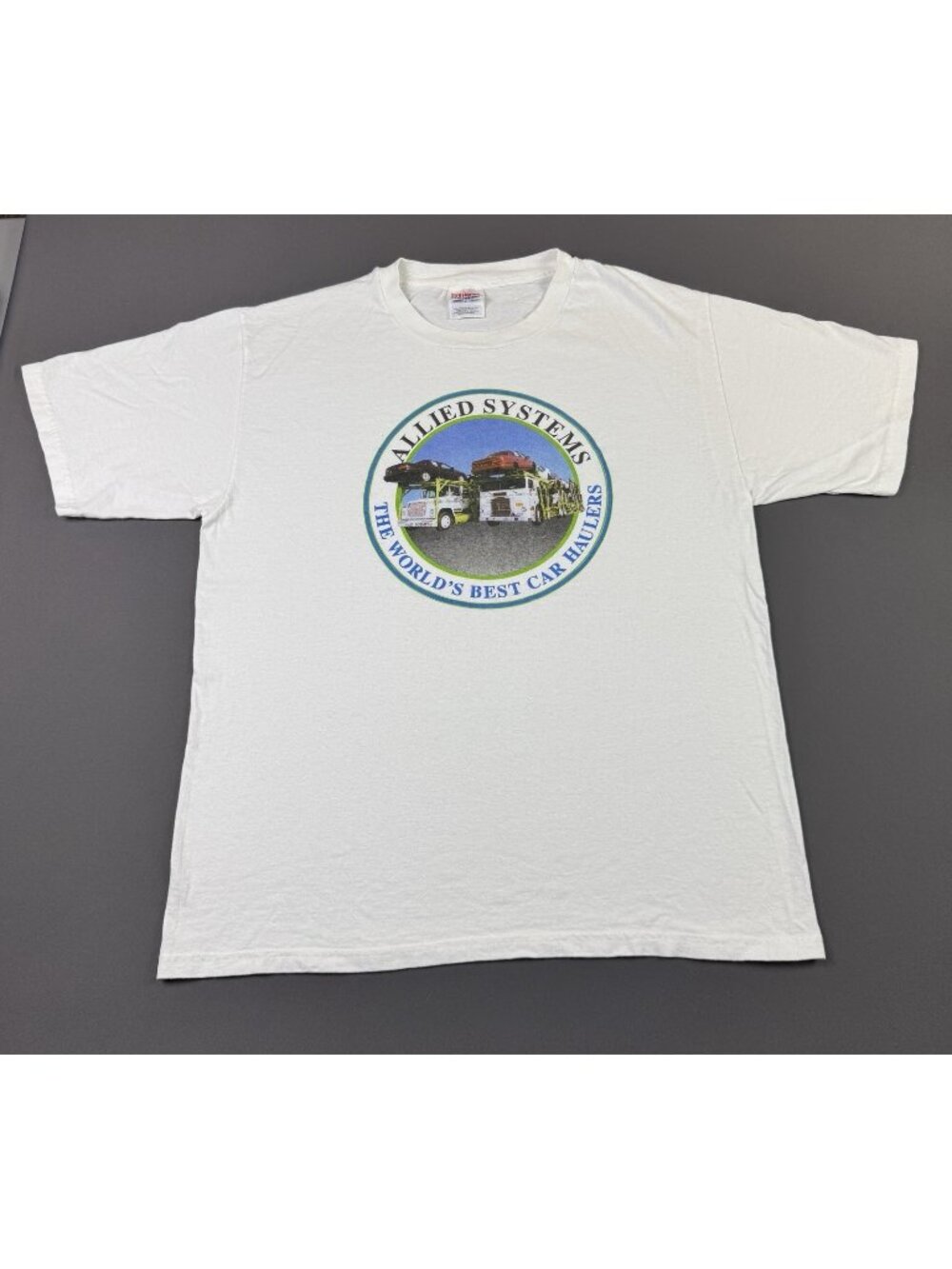 Rare Vintage 90s Hanes Allied Systems Worlds Best Car Haulers Promo Art Logo Tee